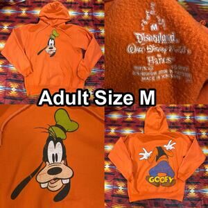 Disneyland Walt Disney World Sweater Adult Medium Pullover Goofy Orange Hoodie